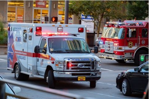 ambulance and firetruck at car accident scene